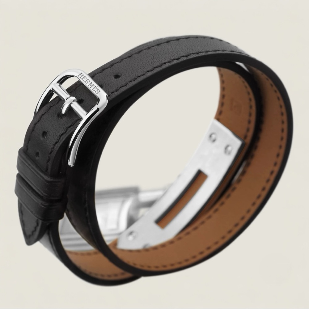 HERMÈS Kelly double tour PM 20 mm Hermès Black Leather Steel watch 3269061 NEW - Picture 15 of 17